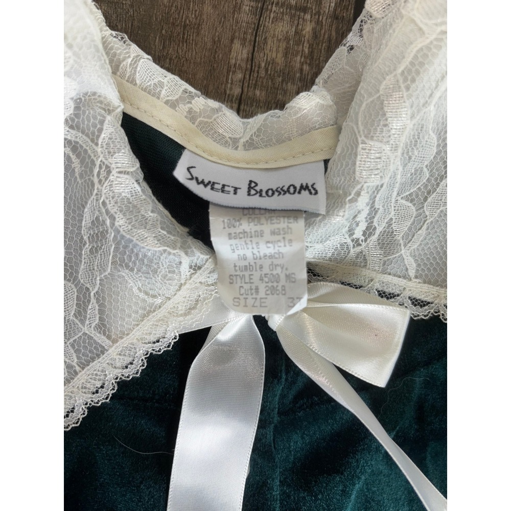 Vintage Sweet Blossoms Girls Green Velvet Lace Collar Holiday Dress Size 3T - Picture 3 of 4